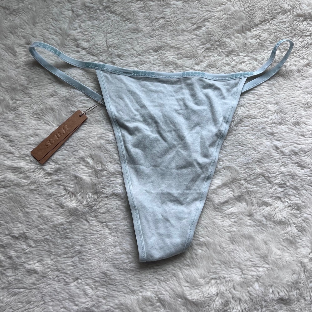SKIMS Cotton Logo String Thong Frost Blue PN-THG-2642 Women's Size 4X NEW - Picture 3 of 11